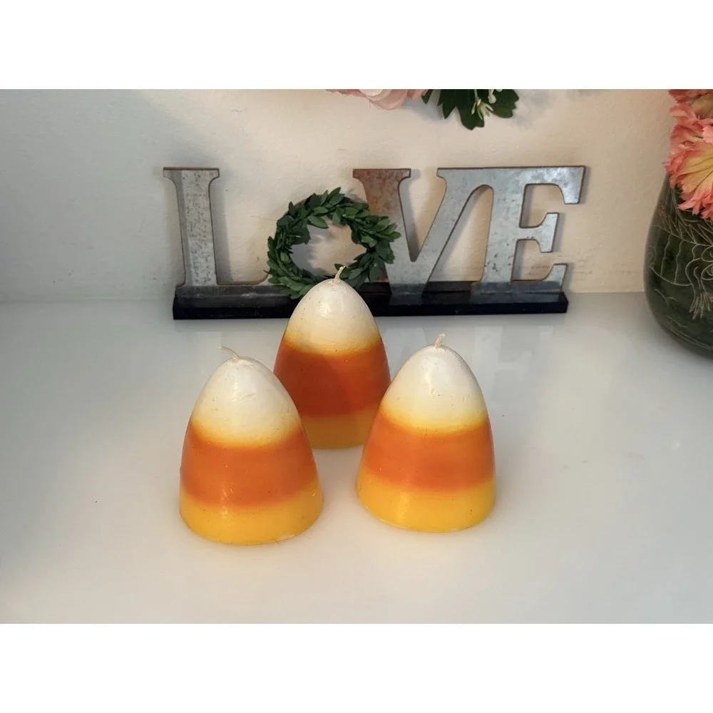 Vintage 1980s Halloween Rare Candy Corn Candles Unused Yellow‎ Orange White 4